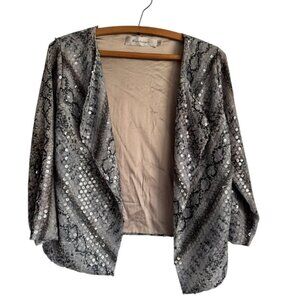 🩵 T Bags Los Angeles Jacket Open Cardigan  S/M Sequined Snake Print